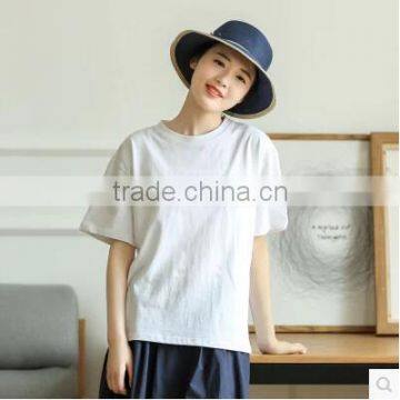 Flower Embroidery Pure Color Cotton T-shirt Female Fresh Round Collar Short Sleeve Summer New Literature and Art photo-2