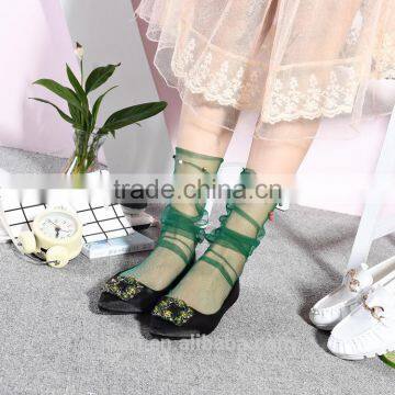 WS-9 Glitter Mesh Socks Sexy Pearl Women Socks Silk Female Transparent Meias Harajuku Funny Sox Elastic photo-4