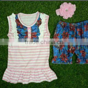 New Arrive Baby Girls Summer Cotton Outfits Boutique Girls Clothing Sets Girls Outfits Sleeveless Top and Stripes Pants photo-3