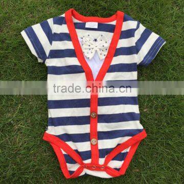 Kids Clothing Bubble Stripe Romper Boys Romper Cotton Baby Cardigan Romper Bow Tie Romper Set Baby Boy Clothes photo-2