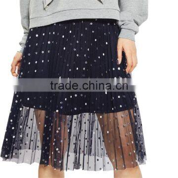 2017 OEM Spring Knee Length Navy Blue Foil Spotted Sequin Skirt photo-6