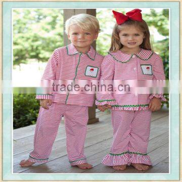 2017 New style christmas set kids cartoon 100% cotton blank pajamas embroidery style