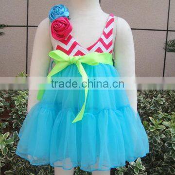 2014 Hot sale blue color flower babies dresses for infant