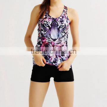 Women Printed Sleeveless Tiger Pattern Breathable Quick Slim Sport Vest