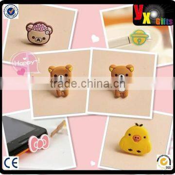 Custom Cute cartoon design pvc dust plug for samsung galaxy s4 with screen wiper and pendant