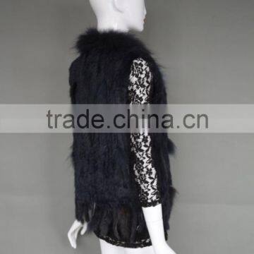 Wholesale Rabbit Fur Vest/ Gilet For Fashion Ladies/Women Knitted Coat With Raccoon Fur Collar photo-3