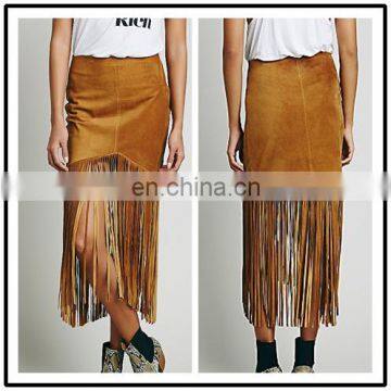 2015 Fashon Apparel for Women Fringe Suede Beautiful Design Long Latin Dance Skirt NT6417