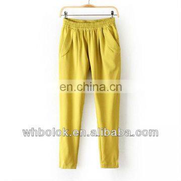 OEM Fashionable women elastic waist polyester pockets design pants
