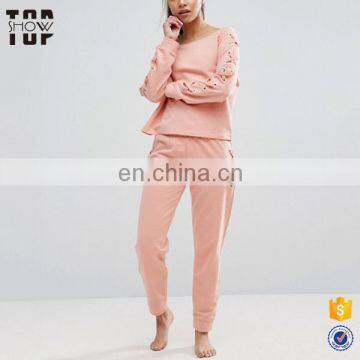 Factory lace-up sleeves sports wear plain tracksuit