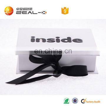 High quality flat pack jewelry paper box with black ribbon closure