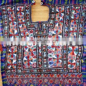 Vintage Colourful Embroidered Thread Work Patch- Vintage Handmade Banjara Neck Yoke Fabric photo-2