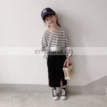 2020 Autumn and Winter Children's Clothing Full Cotton Pit Strip Front Slit Girls Black Skirt Parent-child Wear