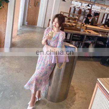 Puff Sleeve V-neck Floral Chiffon Dress Women Spring/summer 2020 New French Retro Gentle Style Skirt photo-4