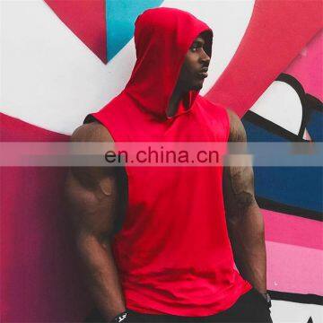 Custom logo cheap blank plain drop armhole muscle fitness mens cotton hooded tank top