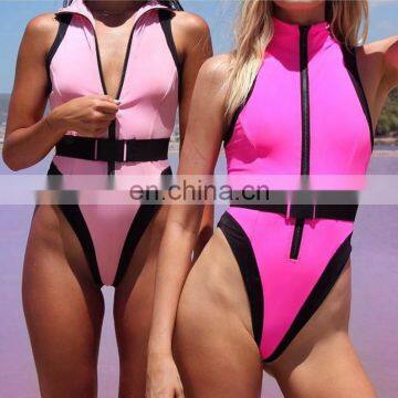 Sexy One Piece Swimsuit Women Swimwear Push Up Bathing Suit Zipper Beachawear Waistband Swimming Suit Women Wear Beach Summer