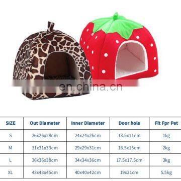 Dual Use Soft Cushion Collapsible Breathable Dog Bed Strawberry Pet Winter Warm House photo-4