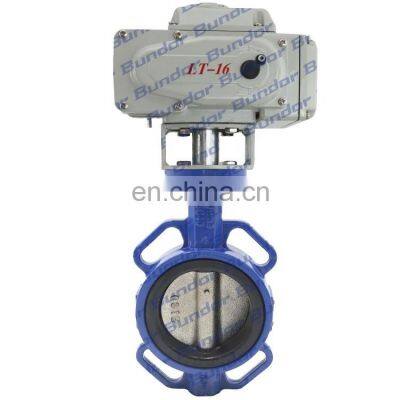 Bundor 150LB two way DN100 motorized wafer butterfly valve price