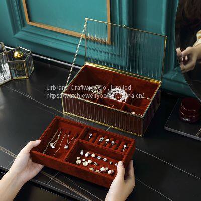 Red Glass Luxury Jewelry Box Net Red Earring Ring Jewelry Hand Jewelry Desktop Finishing Storage Box Display Stand photo-2