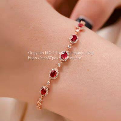 Treasure Diary Fine Jewelry Natural Pigeon Red Blood Gem Bracelet Women's 18K Rose Gold Diamond Bracelet Set photo-3