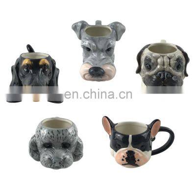 customized hand painted cute kawaii custom 3d animal face dog dolomite ceramic coffee mug