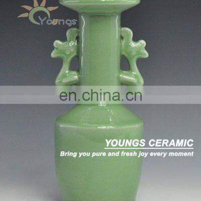 Antique Chinese Celadon Porcelain Double Ear Vase