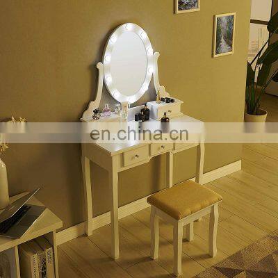 White 10 Led Lights Mirror Nordic Dressing Table Bedroom Modern With Stool photo-4