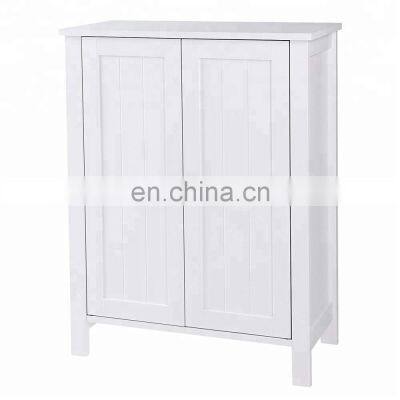 White Bathroom Floor Storage Cabinet with Double Door Adjustable Shelf