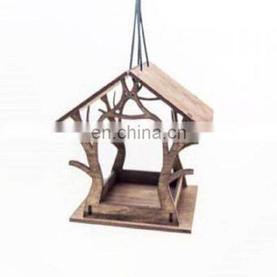 wooden hut shape bird feeder for outdoor hanging