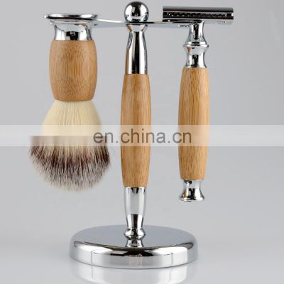 natural  Men travelling bamboo shaving set and badger brush razor sets