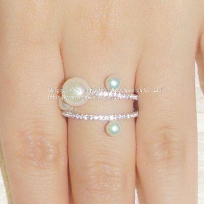 S925 Sterling Silver Ring With Crystal Diamond Pearl Ring photo-2