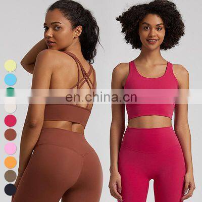 Custom Logo Wholesale Breathable Sexy Ladies Tops Running Workout Wear Gym Fitness Yoga Bra Women Cross Back Sports Bra