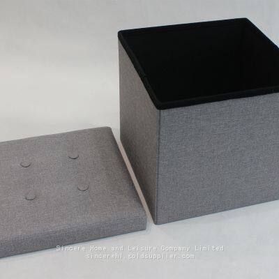 Foldable Storage Velvet Ottoman-Grey