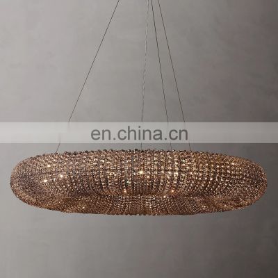 Deluxe Halo circular smoke gray crystal industrial metal chandelier for Home Hotel Bar Ceiling Suspension Lighting