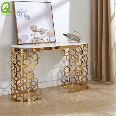 Modern stainless steel golden marble top console table for living room