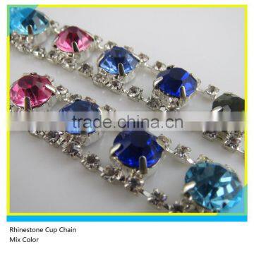 Colorful Decoration Crystal Double Lace Empty Rhinestone Cup Chain