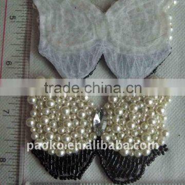 Handmade Bead and Rhinestone Sew on Patch Beaded Applique 1pc White&Black