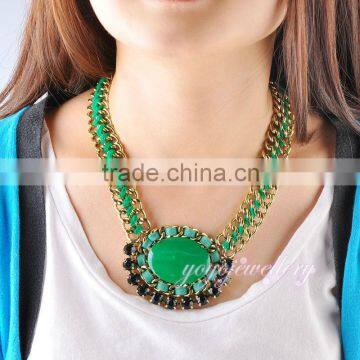 Dubai Design Gold Plated Rope Emerald Necklace photo-5