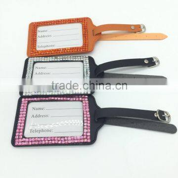 Jeweled Bling Luggage Travel ID Tag Strap Custom PU Luggage tag