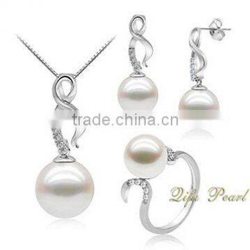 Silver Freshwater Pearl Jewelry Set and CZ