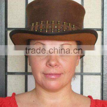 NEW 2015 FASHION BROWN BULLET LEATHER TOP HAT GENUINE LEATHER TOP HAT FOR MENS,WOMENS