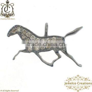 Diamond Horse Charm Pendant, Pave Diamond Charm, Silver Animal Charm, Diamond Silver Charm, Designer Charm Pendant Jewelry