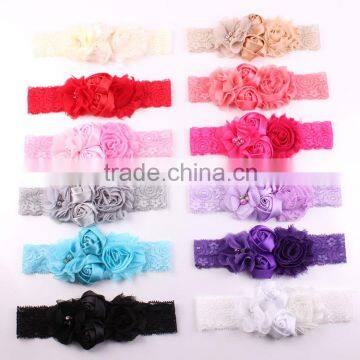 Hot-sales Shabby Lace Baby Headband Chic Flower Girls Headband Hair Bow Flower Headband for Baby Girl Hair Accessory wh-1839