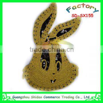 Cartoon rabbit head design sequin embroidery patch for garment decoration