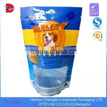 Pet laminated nylon dog food packaging plastic bag with window and zipper