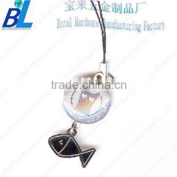 Novelty metal cat and fish phone decoration with straps