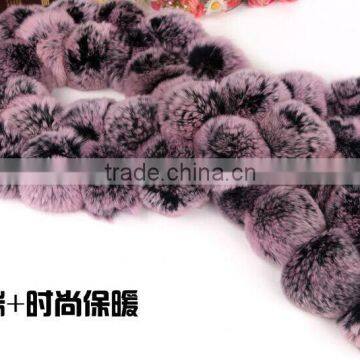 Fashional Design 2015 Animal Fur Short Hair Pompoms Scarf Rex Rabbit Fur Balls Muffler Neoteric Style