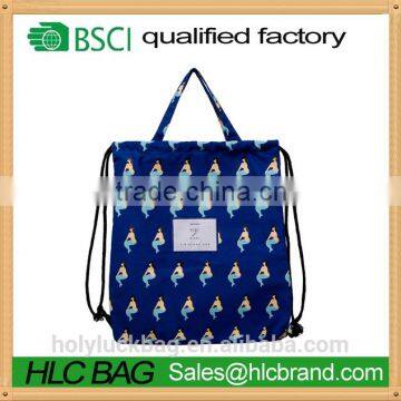 handle beauty print polyester drawstring backpack bag rucksack