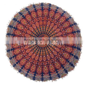 Indian Mandala Pillow Cover Decorative Throw Pillows Large Round Floor Cushions Pom Pom Roundie Boho Pillow Shams