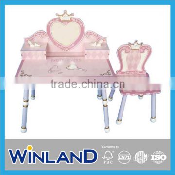 Kids Wooden Princess Vanity With Stool Set