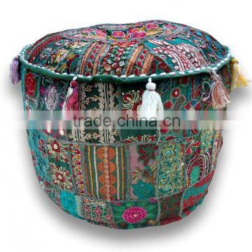 Indian Traditional Home Decorative Multi Patch Ottoman Handmade Patchwork Foot Stool Floor Pouf Cover